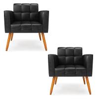 Kit 2 Poltronas Elisa Corano Pés Palito Castanho - D'rossi Cor Preto - 1