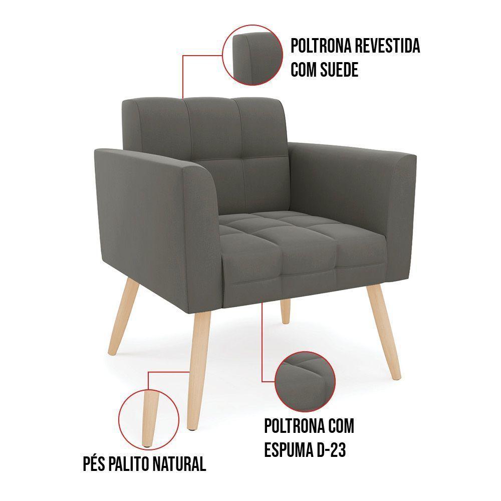 Kit 2 Poltronas Elisa Suede Pés Palito Natural - D'rossi Cor Grafite - 6