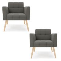 Kit 2 Poltronas Elisa Suede Pés Palito Natural - D'rossi Cor Grafite - 1