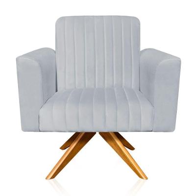 Poltrona Giratória Gomada Cinza Base Madeira