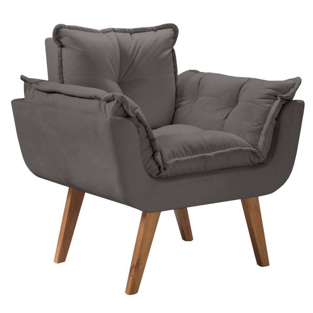 Poltrona Opalla Pé Palito Suede D Salla1 Lugar Cinza - 1