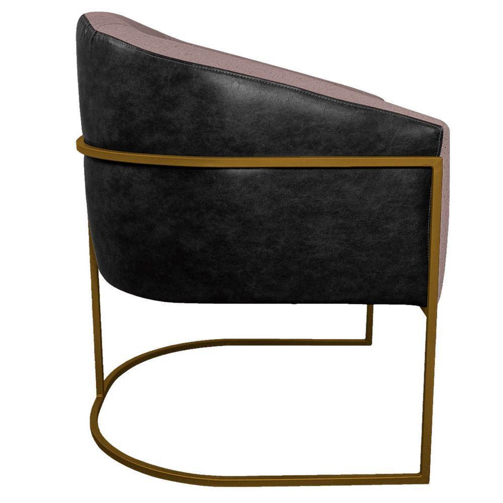 Kit 02 Poltronas Base de Ferro Preto e Linho Rosê - 3