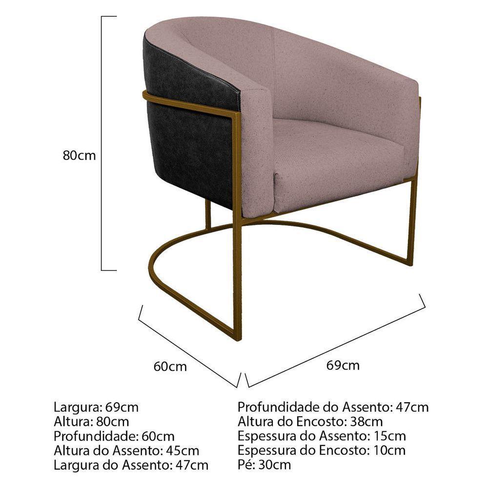 Kit 02 Poltronas Base de Ferro Preto e Linho Rosê - 5
