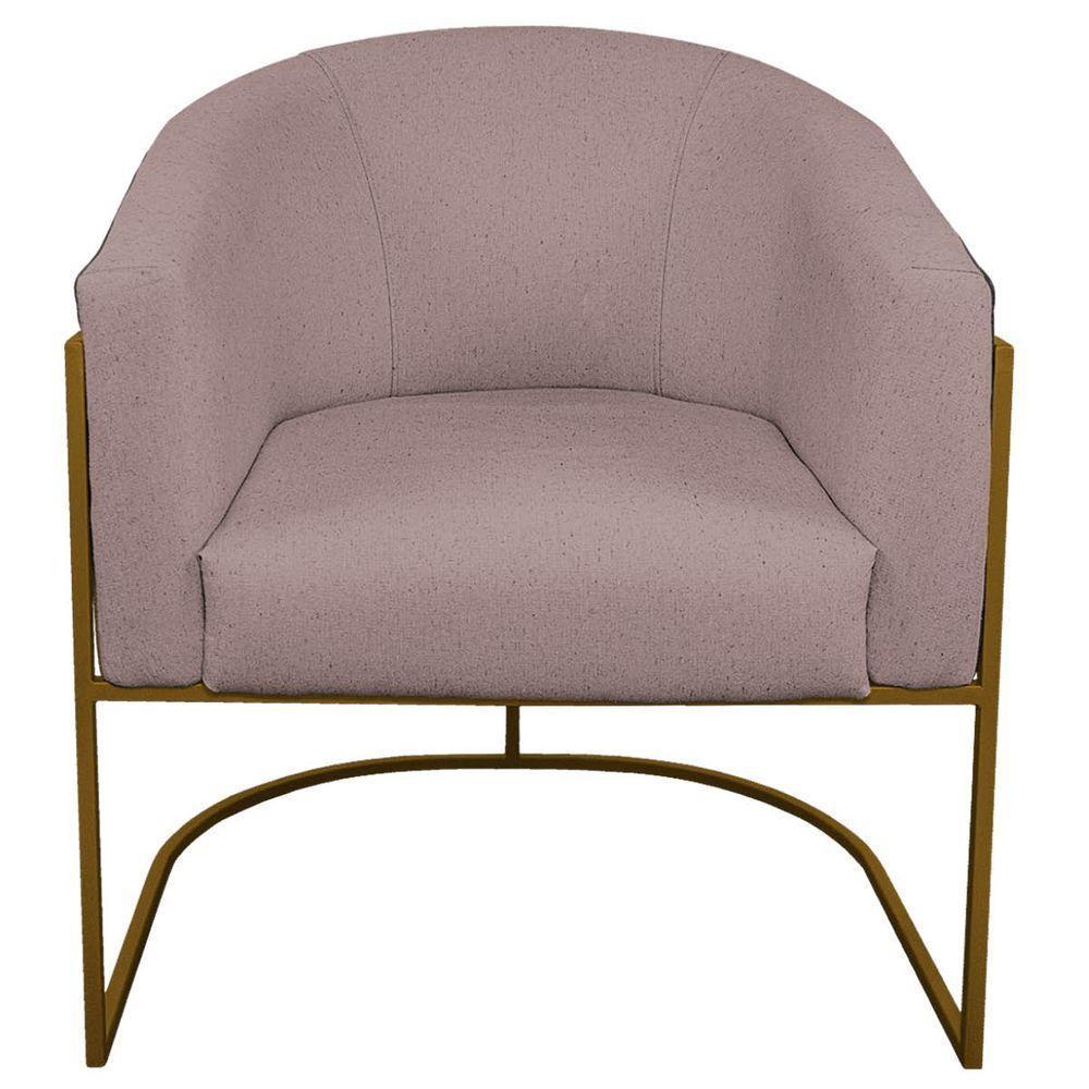 Kit 02 Poltronas Base de Ferro Preto e Linho Rosê - 6