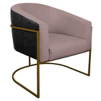 Kit 02 Poltronas Base de Ferro Preto e Linho Rosê