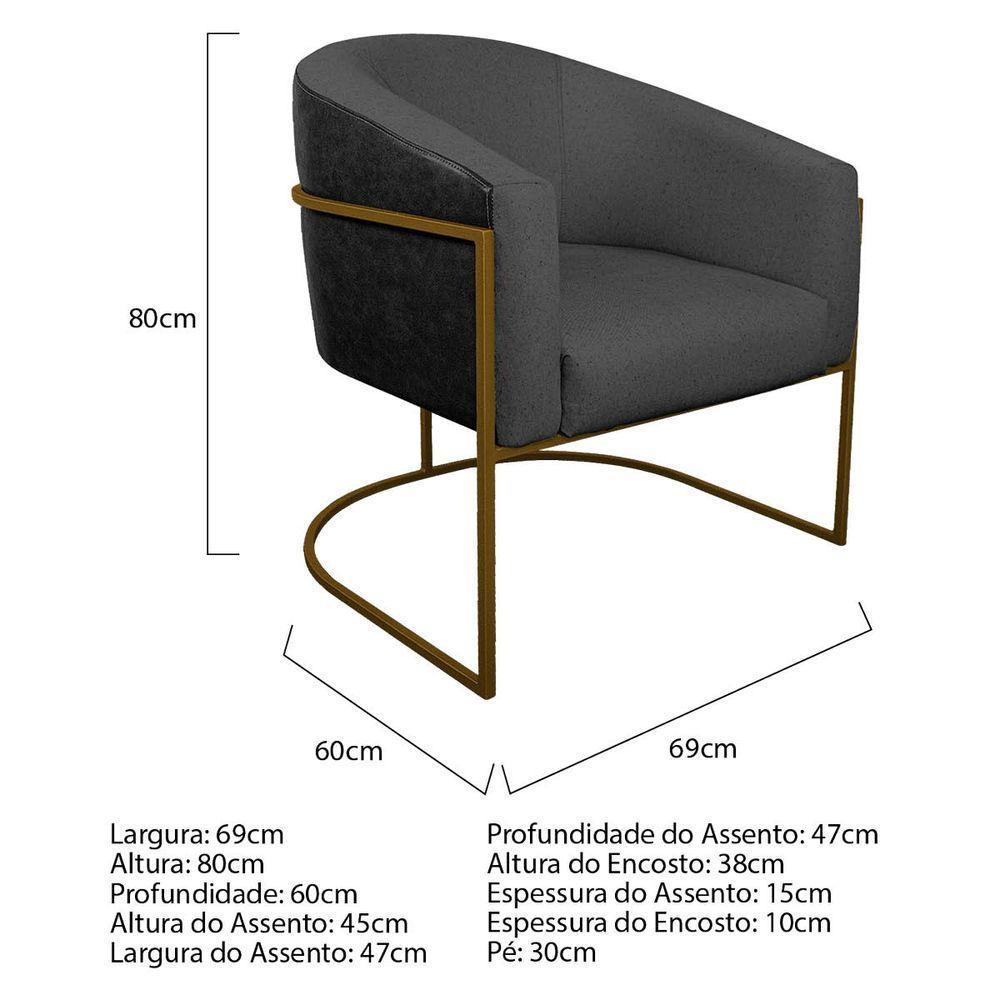 Kit 02 Poltronas Base de Ferro Preto e Linho Cinza Escuro - 5