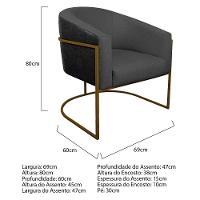 Kit 02 Poltronas Base de Ferro Preto e Linho Cinza Escuro - 5