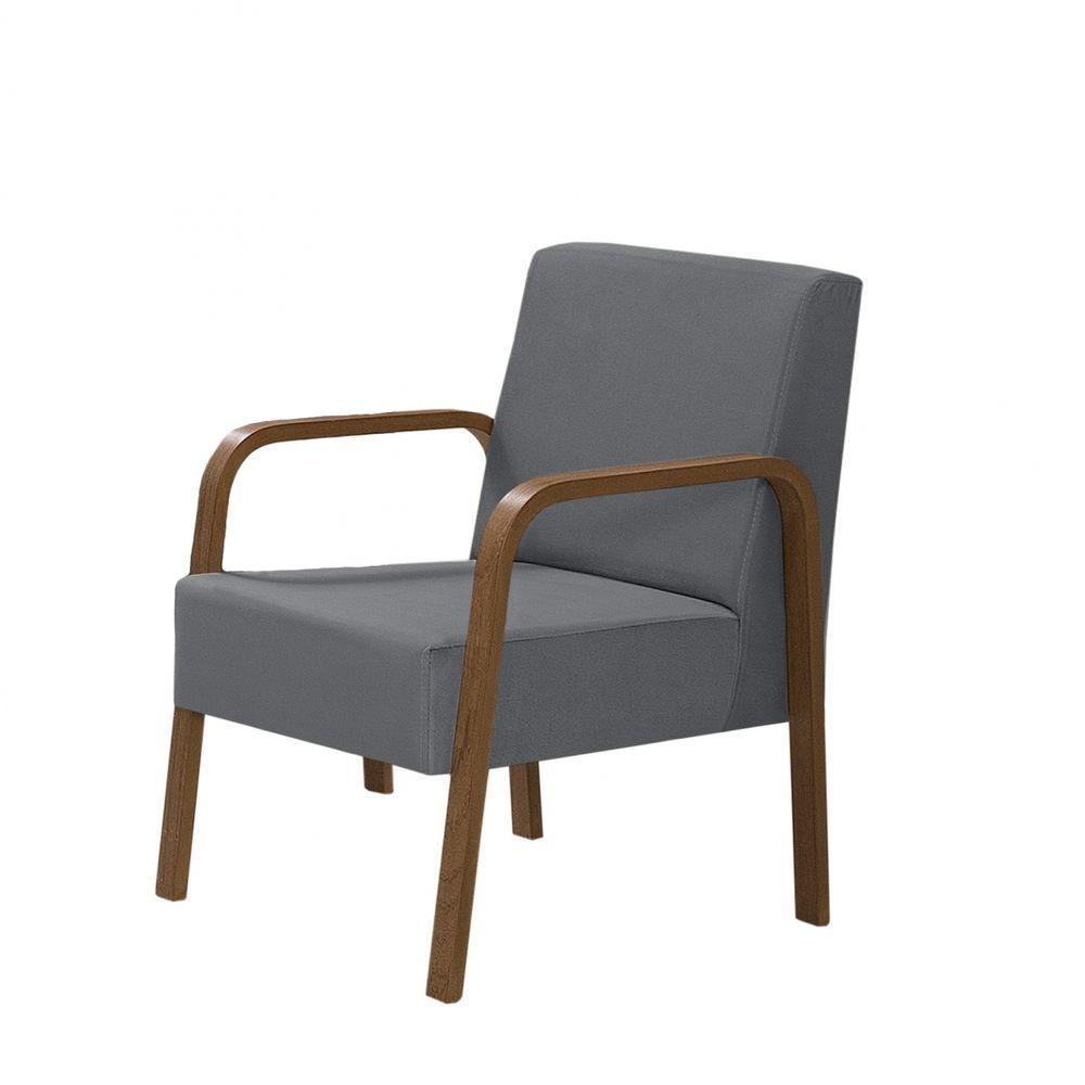 Poltrona Decorativa 1 Lugar Jade Braço Madeira D Salla Suede - 1