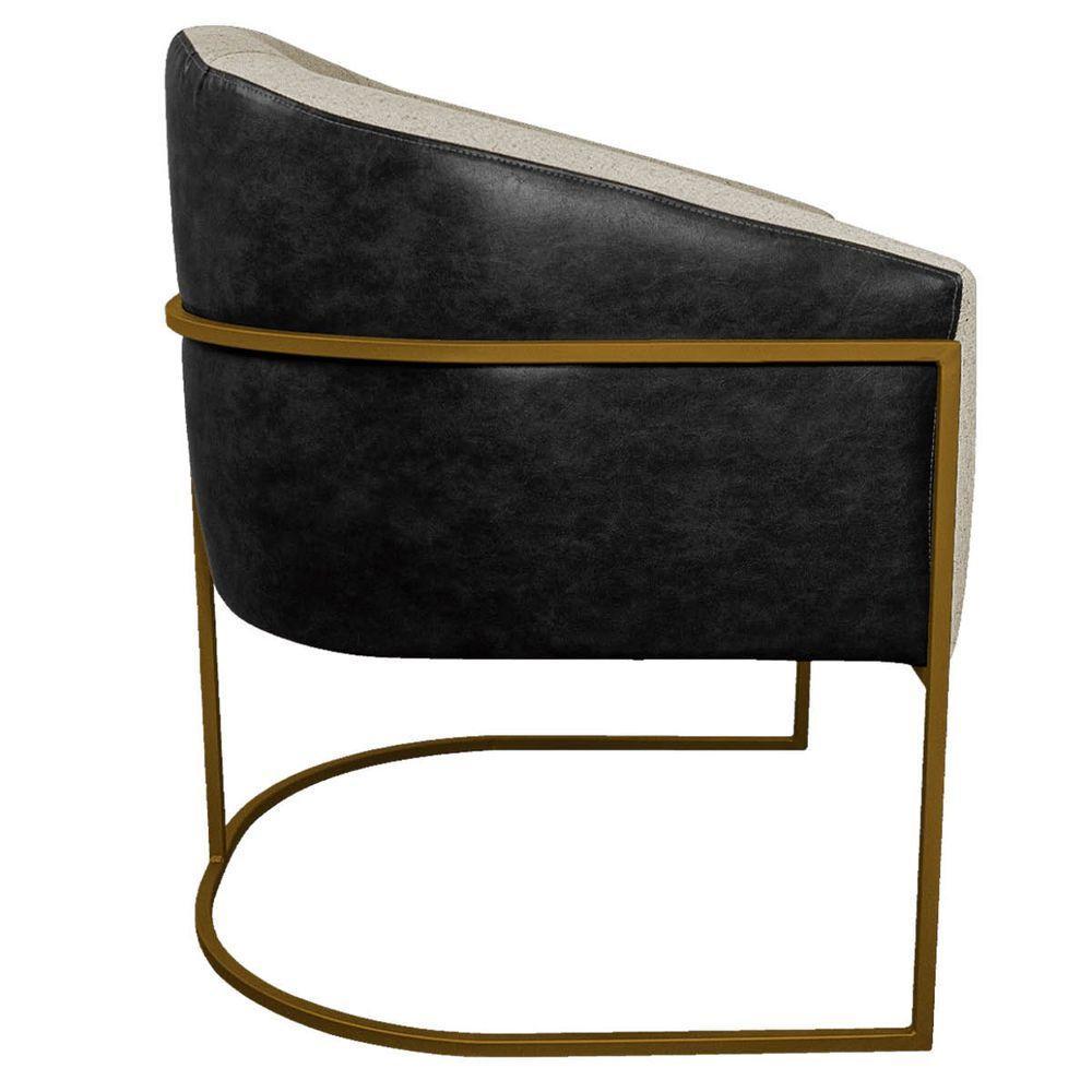 Kit 02 Poltronas Base de Ferro Preto e Linho Bege - 3