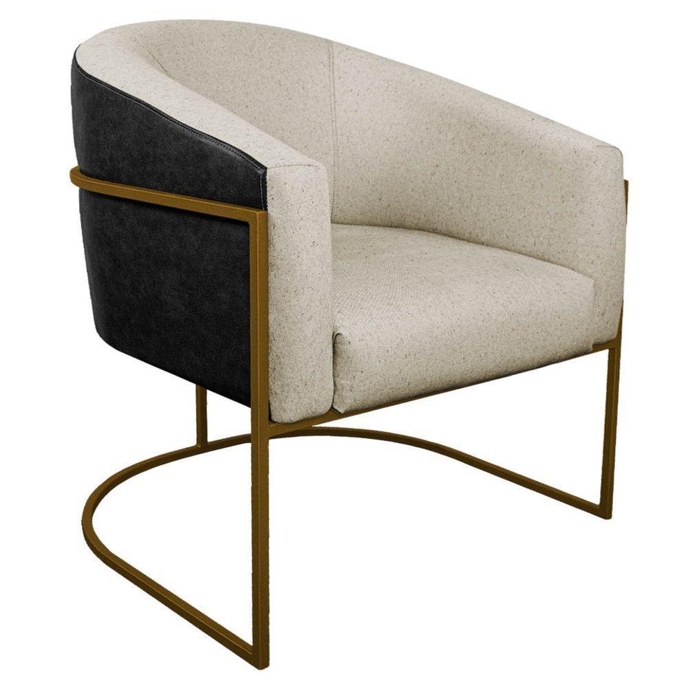 Kit 02 Poltronas Base de Ferro Preto e Linho Bege - 4