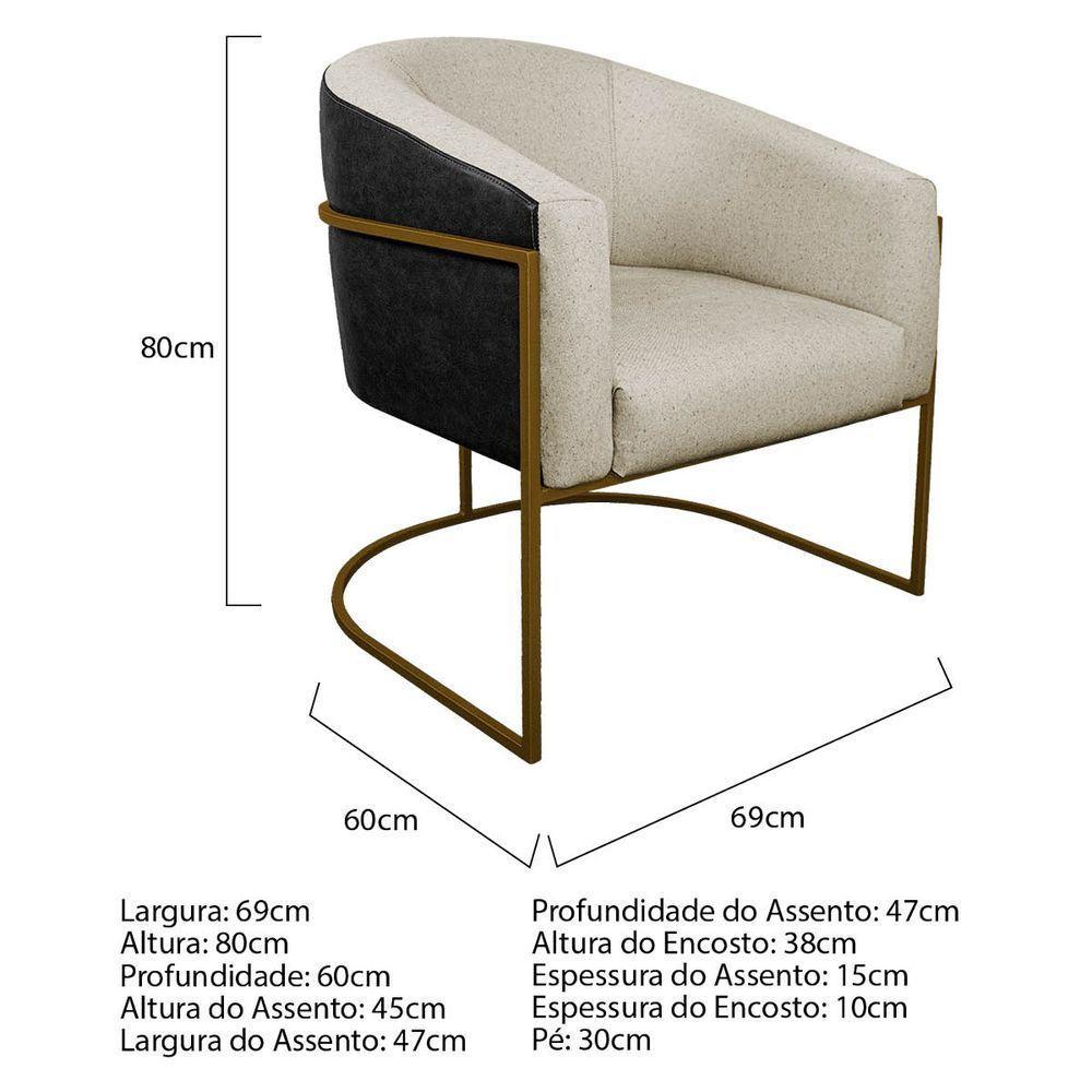 Kit 02 Poltronas Base de Ferro Preto e Linho Bege - 5