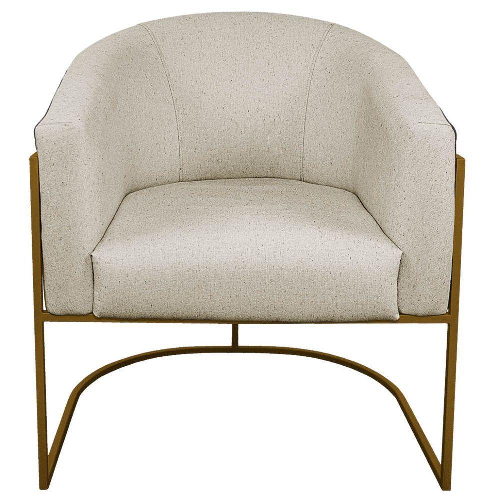 Kit 02 Poltronas Base de Ferro Preto e Linho Bege - 6