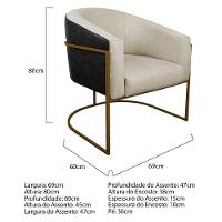 Kit 02 Poltronas Base de Ferro Preto e Linho Bege - 5