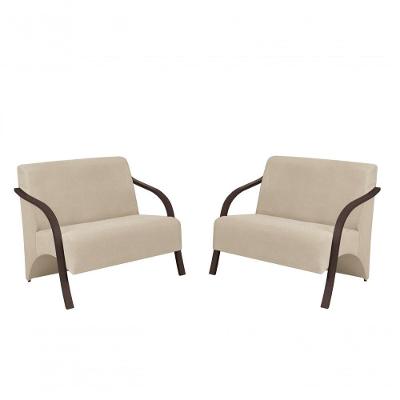 Kit 2 Poltronas Namoradeira 2 Lugares Suede Madeira Bege
