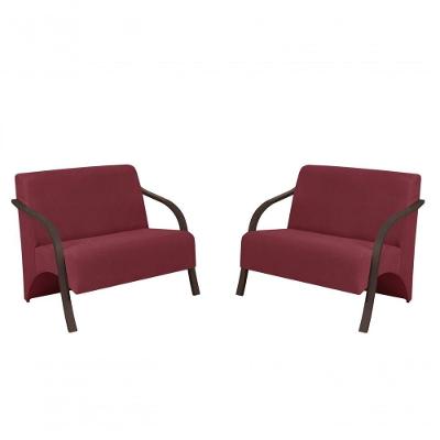 Kit 2 Poltronas Namoradeira 2 Lugares Suede Madeira Bordô