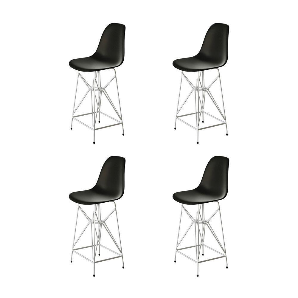 Kit 4 Banquetas Bistrô Alta Eames Preta Base Ferro Branco - Cor: Preto - 1