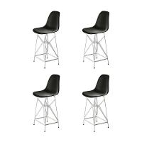 Kit 4 Banquetas Bistrô Alta Eames Preta Base Ferro Branco - Cor: Preto - 1