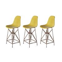 Kit 3 Banquetas Bistrô Alta Eames Amarela Base Ferro Cobre - Cor: Amarelo - 1