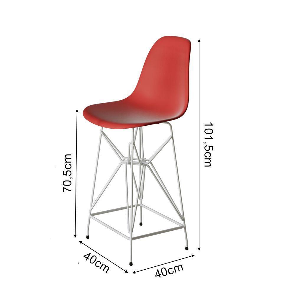 Kit 3 Banquetas Bistrô Alta Eames Vermelha Base Ferro Branco - Cor: Vermelho - 2