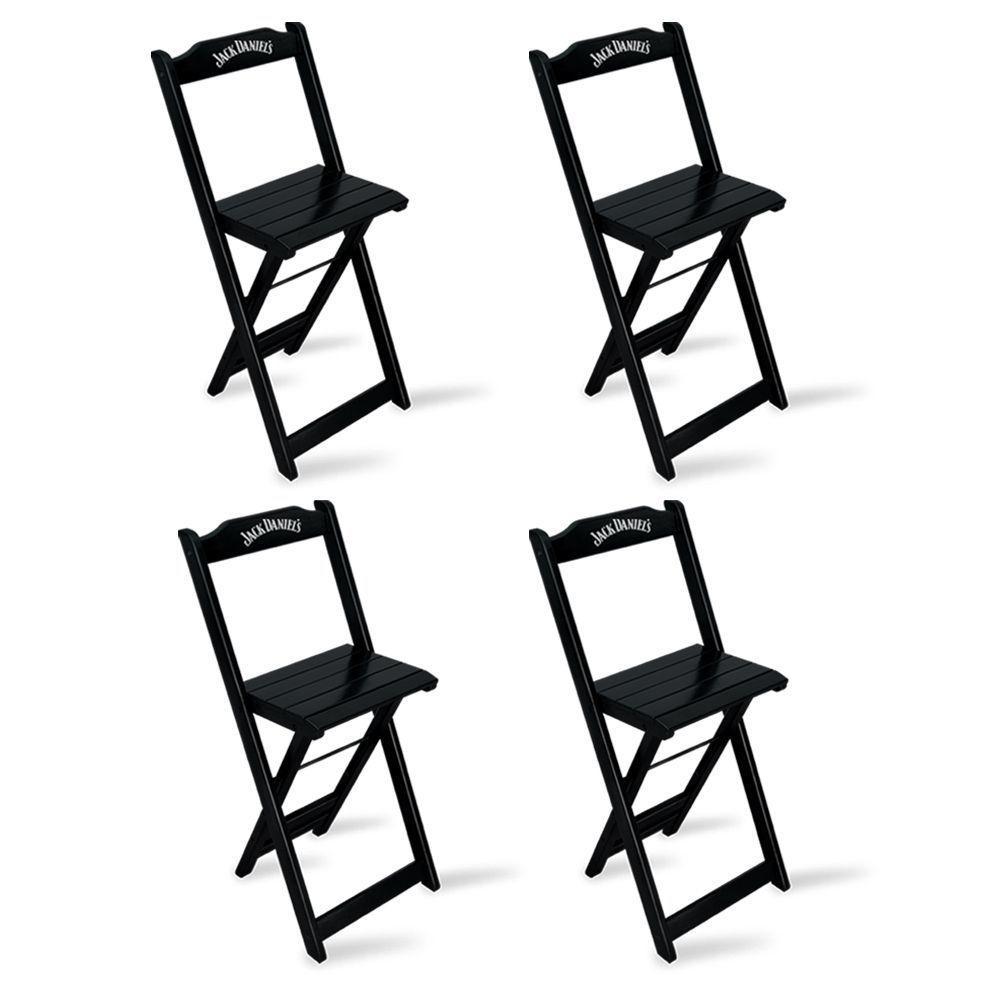 Kit 4 Banquetas Bistrô De Madeira Dobravel Jack Daniel's Preta Cor: Preto - 1