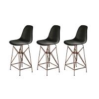 Kit 3 Banquetas Bistrô Alta Eames Preta Base Ferro Cobre - Cor: Preto - 1