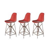 Kit 3 Banquetas Bistrô Alta Eames Vermelha Base Ferro Cobre - Cor: Vermelho - 1