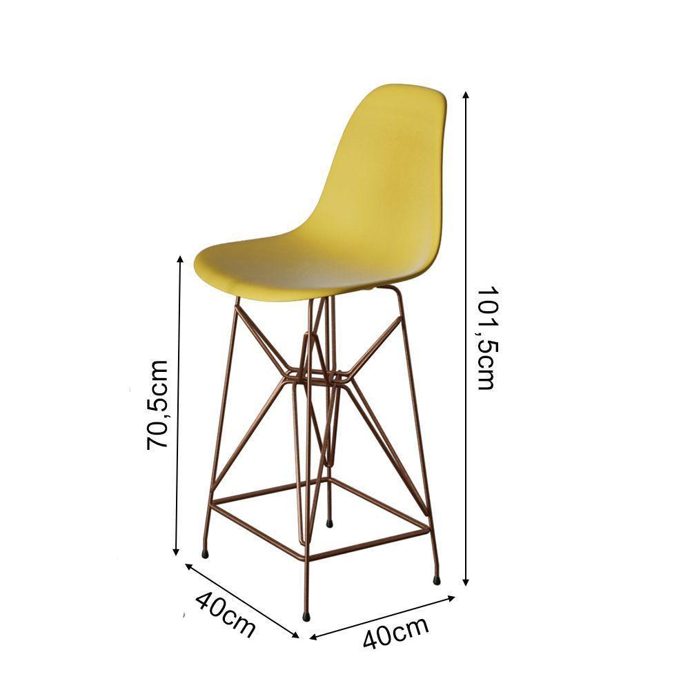 Kit 2 Banquetas Bistrô Alta Eames Amarela Base Ferro Cobre - Cor: Amarelo - 2
