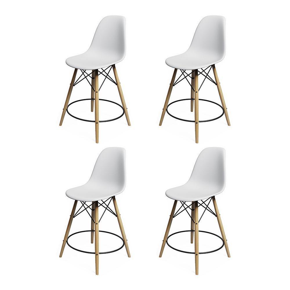 Kit 4 Banquetas Eames Eiffel De Madeira Assento Branco - Cor: Branco - 1
