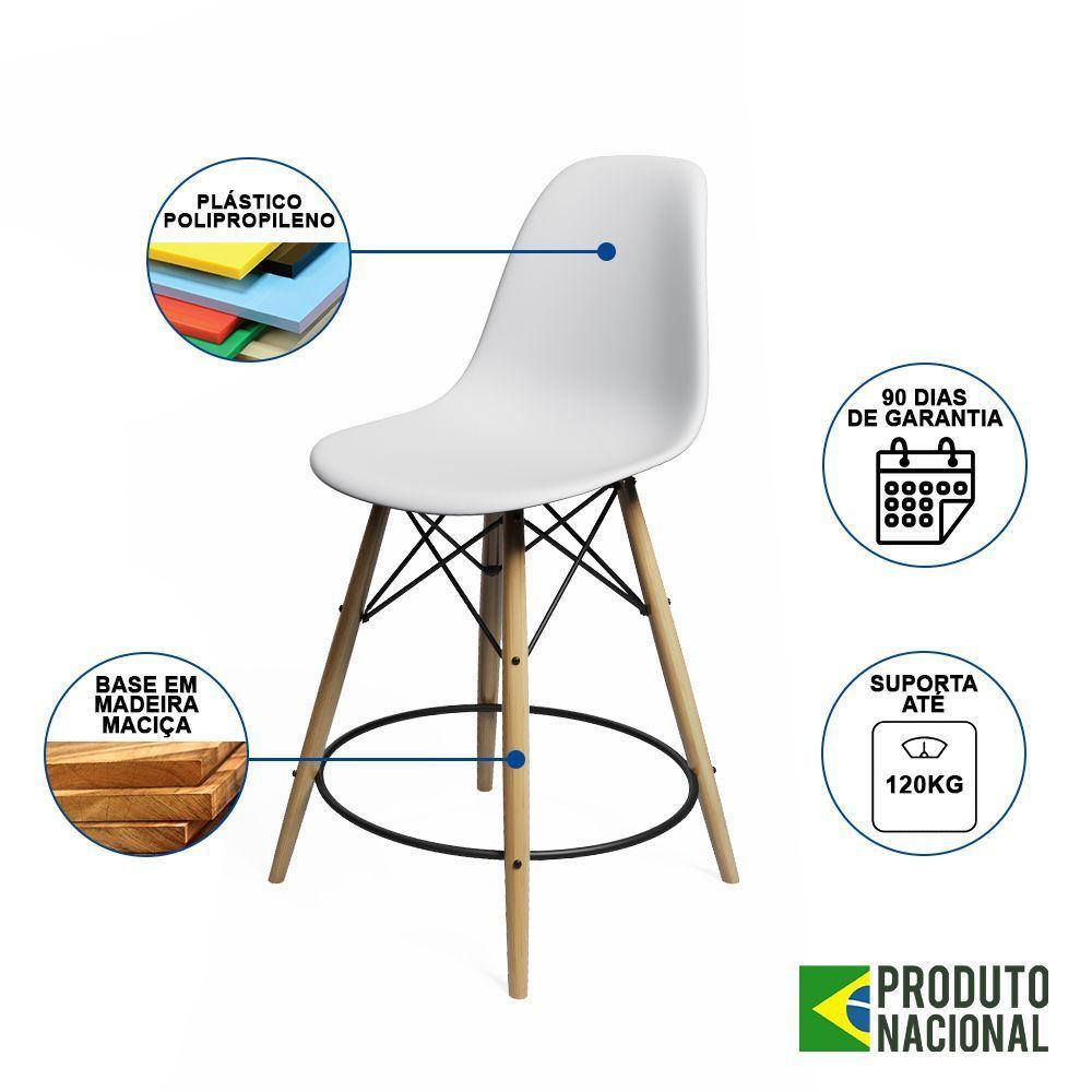 Kit 4 Banquetas Eames Eiffel De Madeira Assento Branco - Cor: Branco - 5