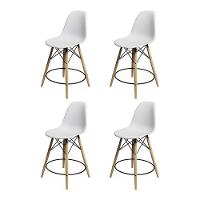 Kit 4 Banquetas Eames Eiffel De Madeira Assento Branco - Cor: Branco - 1