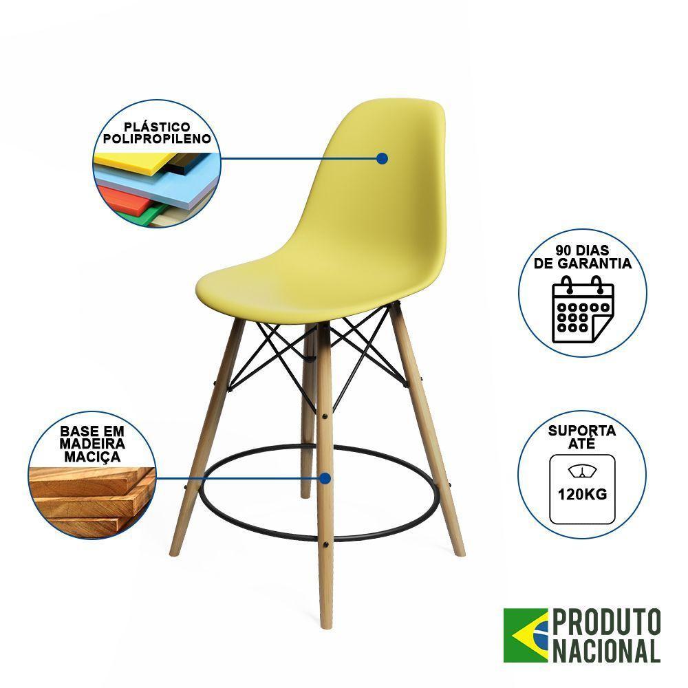 Kit 2 Banquetas Eames Eiffel De Madeira Assento Amarelo - Cor: Amarelo - 4