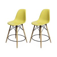 Kit 2 Banquetas Eames Eiffel De Madeira Assento Amarelo - Cor: Amarelo - 1