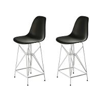 Kit 2 Banquetas Bistrô Alta Eames Preta Base Ferro Branco - Cor: Preto - 1