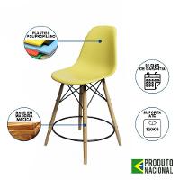 Banqueta Eames Eiffel De Madeira Assento Amarelo - Cor: Amarelo - 3