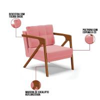 Poltrona Melissa Suede Rosê Base De Madeira Castanho