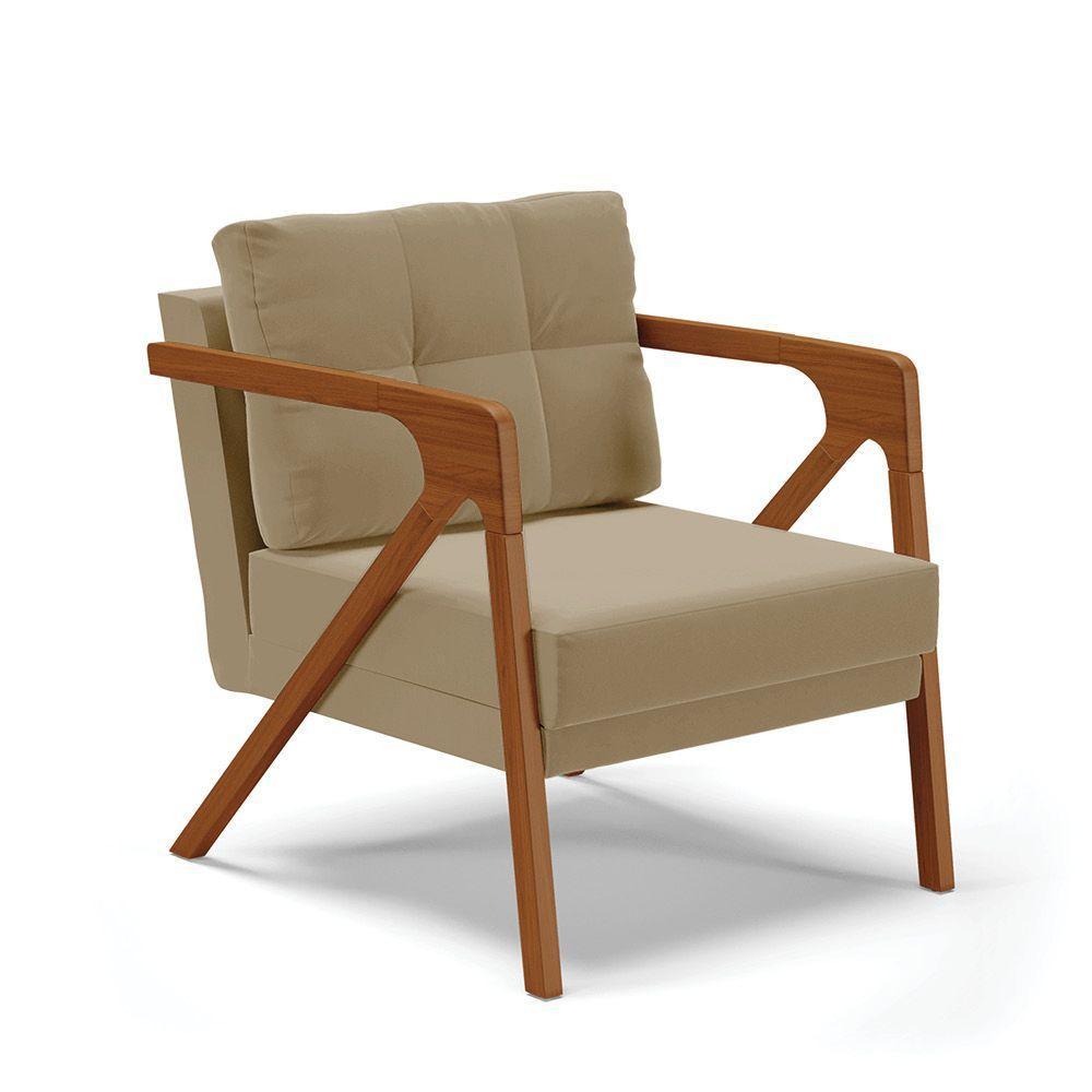 Poltrona Melissa Suede Base De Madeira Castanho Marrom Rato - 1