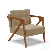 Poltrona Melissa Suede Base De Madeira Castanho Marrom Rato - 1