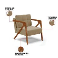 Poltrona Melissa Suede Base De Madeira Castanho Marrom Rato