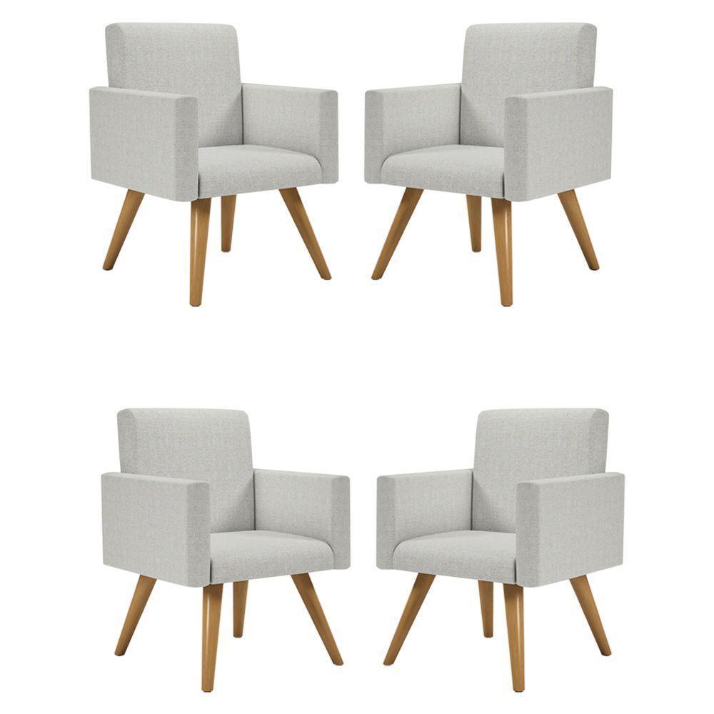 Kit 4 Poltronas Cadeira Escritório Linho Cinza Claro - 1