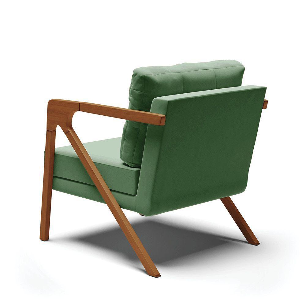 Kit 02 Poltronas Suede Verde Base De Madeira Castanho - 5