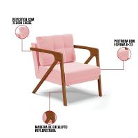 Kit 02 Poltronas Suede Rosa Bebê Base De Madeira Castanho