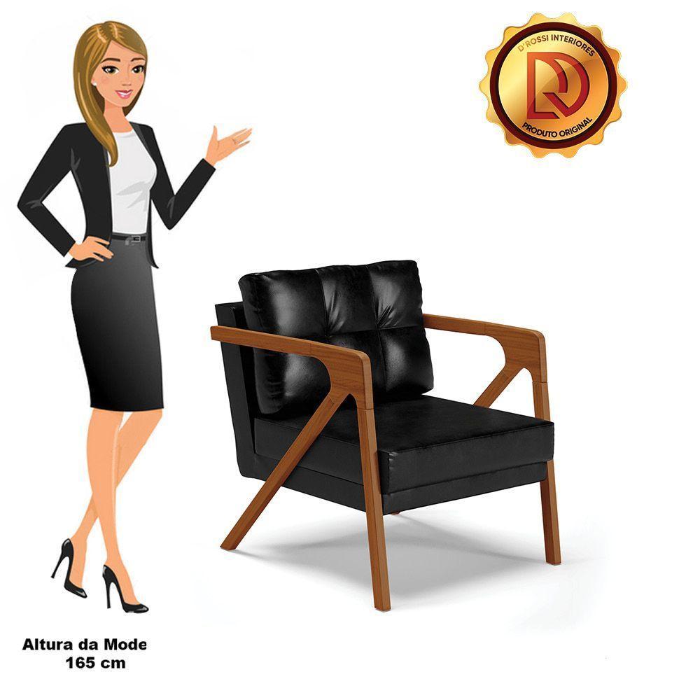 Poltrona Melissa Corano Preto Base De Madeira Castanho - 3