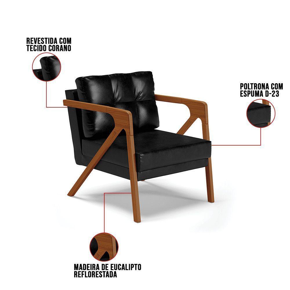 Poltrona Melissa Corano Preto Base De Madeira Castanho - 8