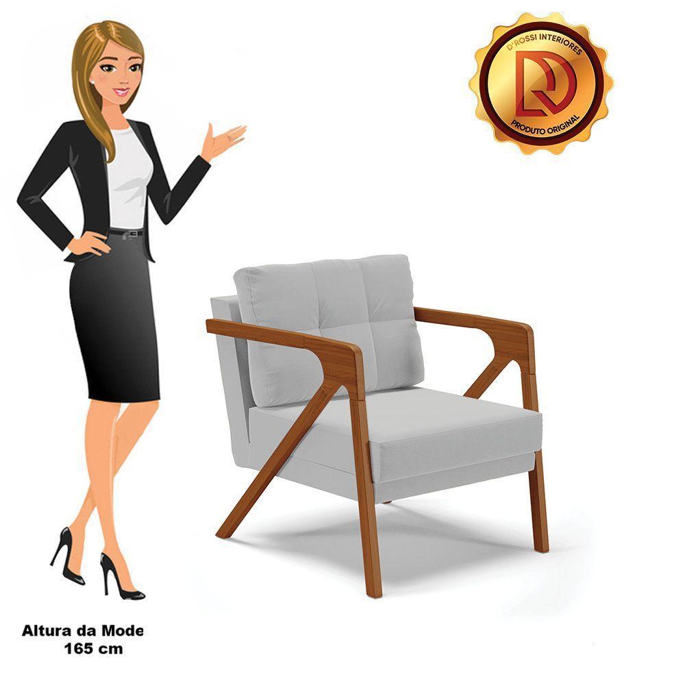 Kit 02 Poltronas Suede Cinza Base De Madeira Castanho - 4