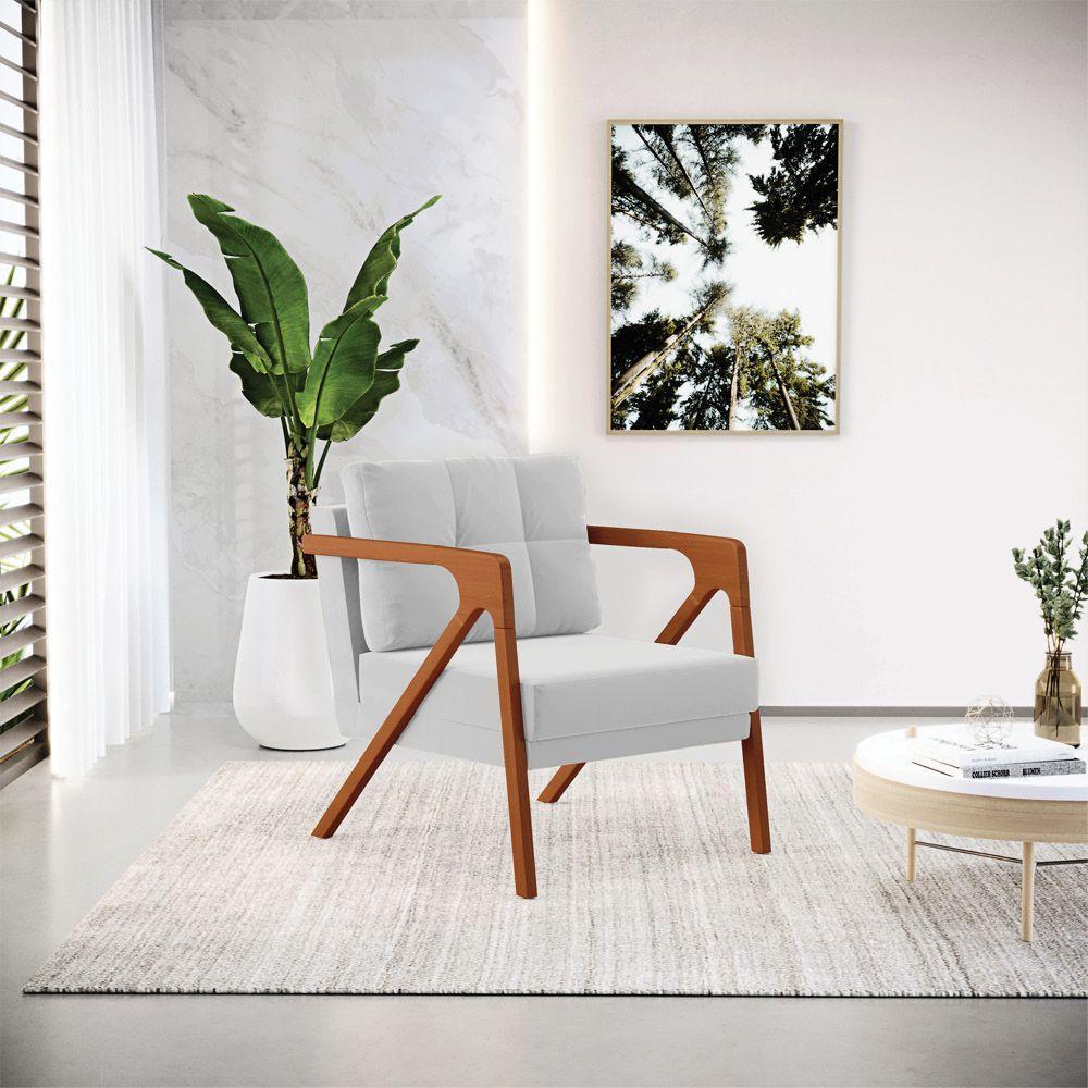 Kit 02 Poltronas Suede Cinza Base De Madeira Castanho - 8