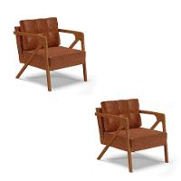 Kit 02 Poltronas Corano Base De Madeira Castanho Nozes - 1