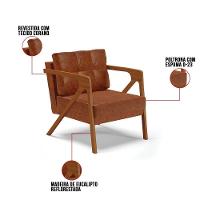 Kit 02 Poltronas Corano Base De Madeira Castanho Nozes