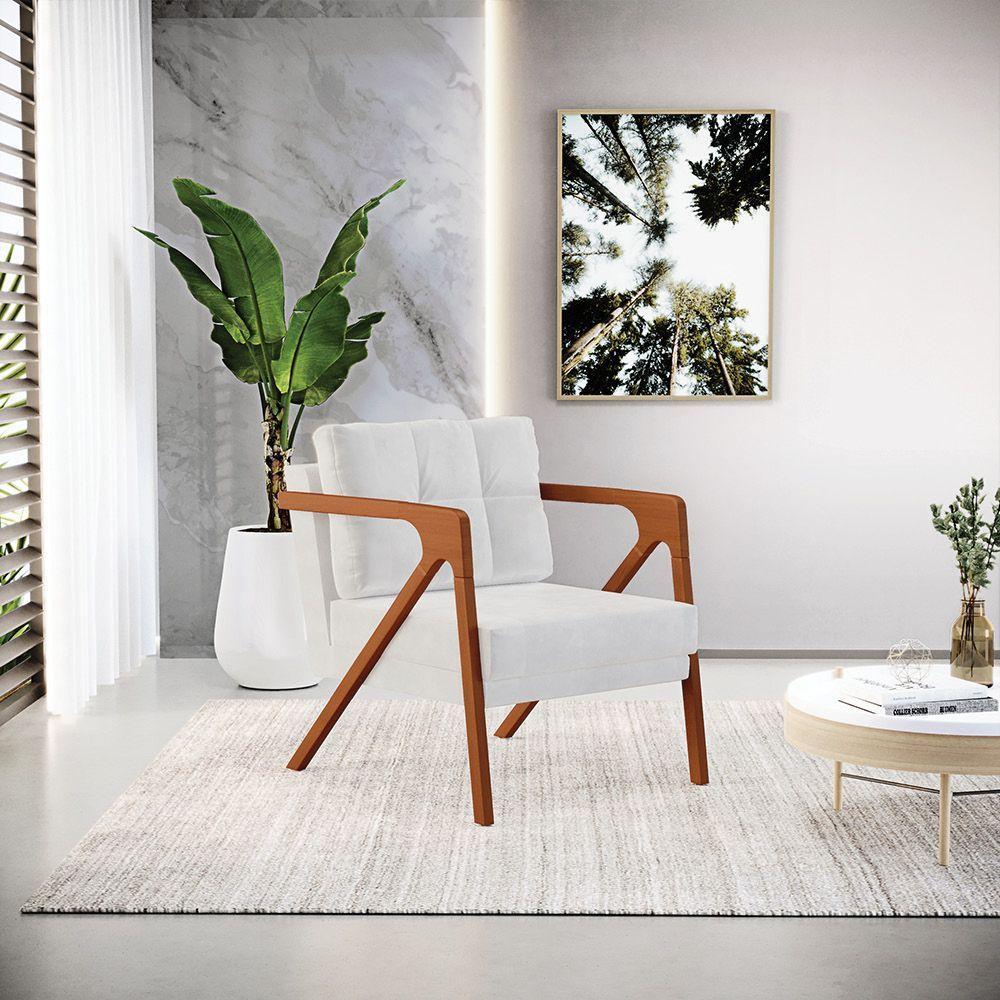 Kit 02 Poltronas Corano Base De Madeira Castanho Branco - 8