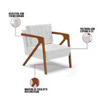 Kit 02 Poltronas Corano Base De Madeira Castanho Branco