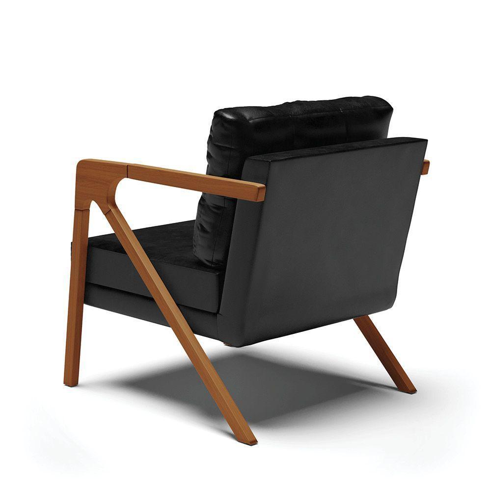 Kit 02 Poltronas Corano Base De Madeira Castanho Preto - 2